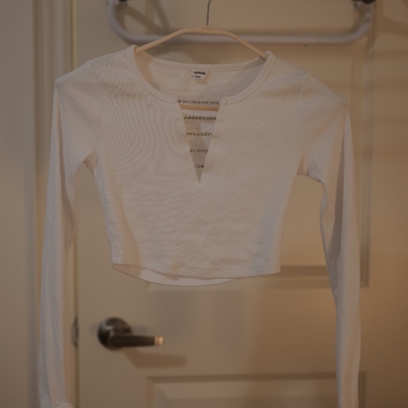 Garage White Long-Sleeve Top with Rhinestone Detail - Picture 1 of 5